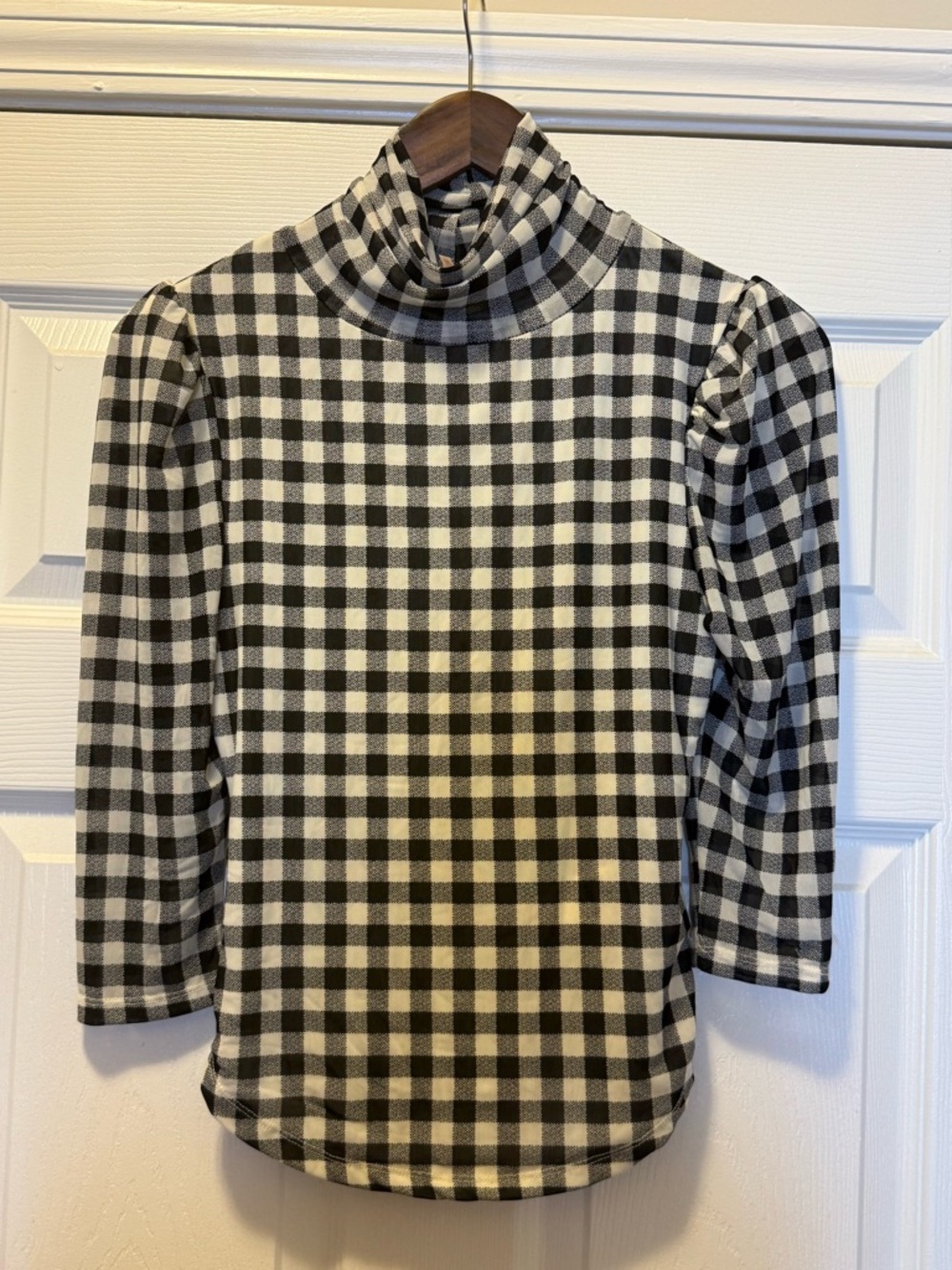 Free People Black and White Mesh Checkered Blouse size XS NWOT